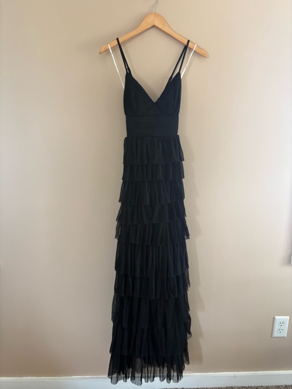 Lulus Radiant Event Black Mesh Tiered Pleated Backless Maxi Dress Size XS Formal - Picture 3 of 9